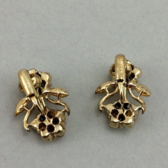 Vintage Coro Yellow Orange Gold Flower Clip On Earrings Cocktail Sparklers Leaf - Picture 6 of 16